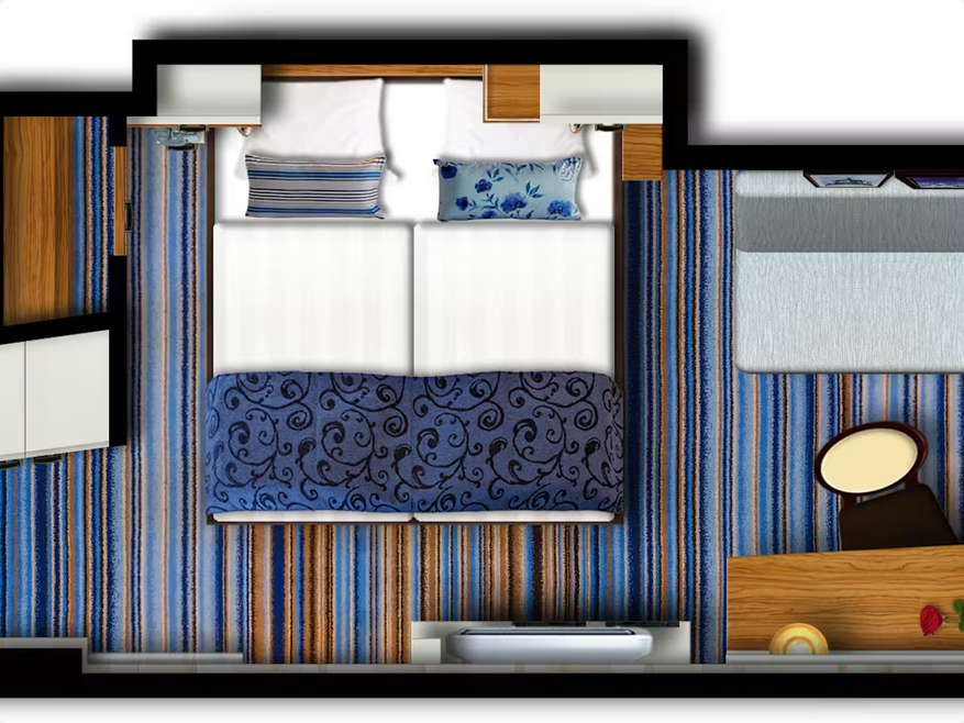 Grundriss einer Außenkabine auf der Mein Schiff 3 – komfortables Wohnen mit Meerblick an Bord der TUI Kreuzfahrt.