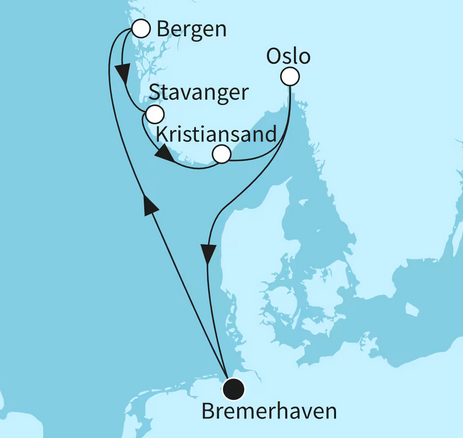 Gruppenreise mit Mein Schiff 3 – detaillierte Route mit Häfen, Fjorden und Highlights der Kreuzfahrt